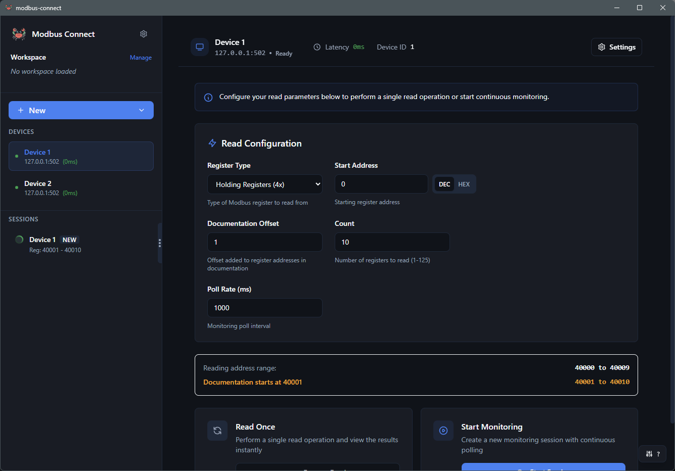 Modbus Connect Device Configuration