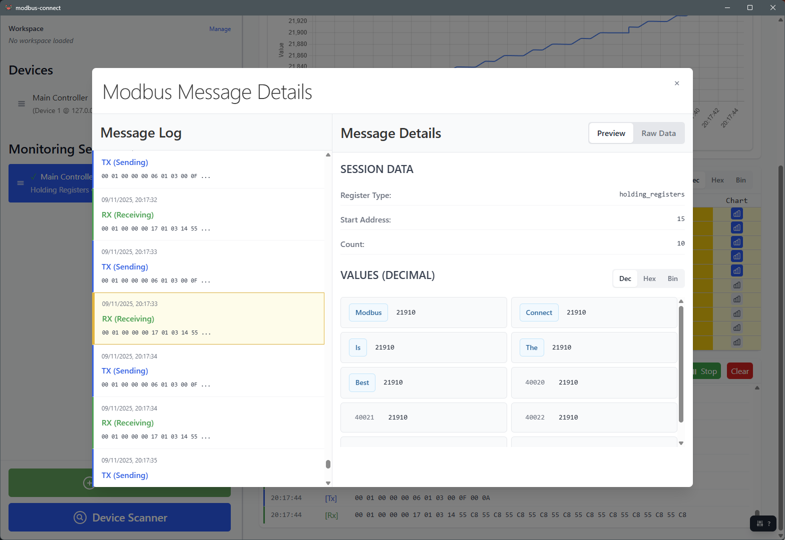 Modbus Connect Protocol Logging